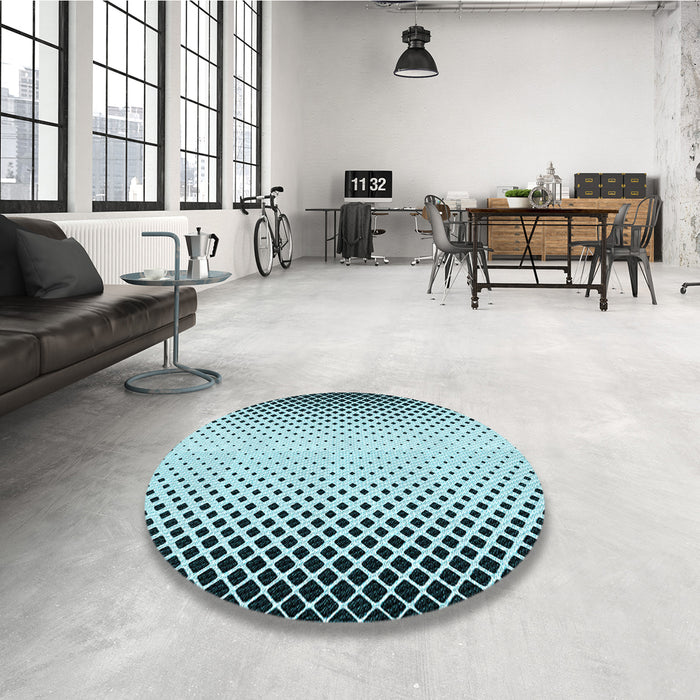 Round Patterned Blue Rug in a Office, pat3373lblu