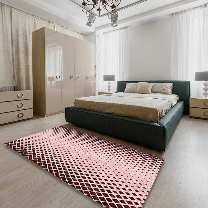 Patterned Brown Red Rug in a Bedroom, pat3373rd