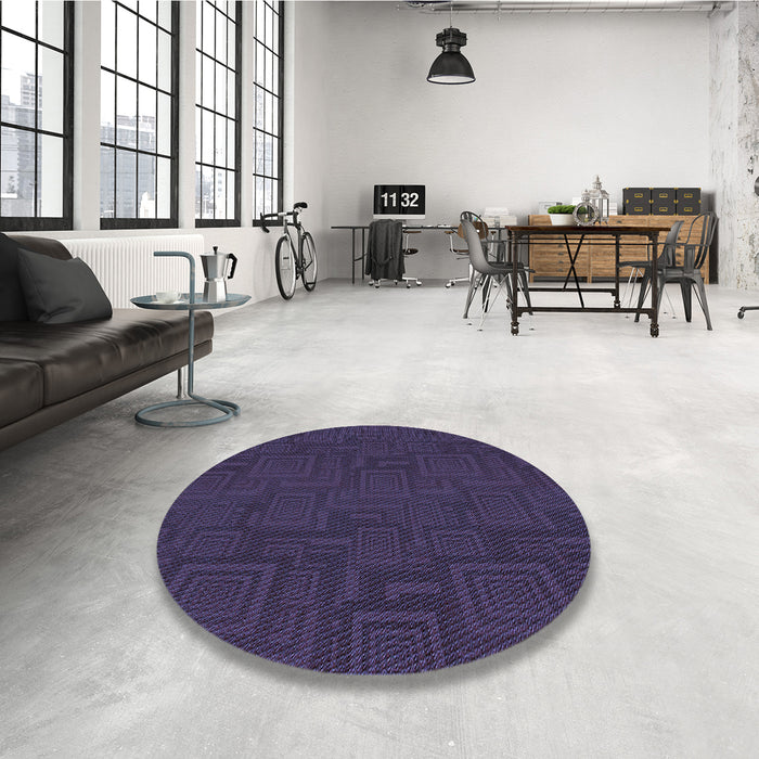 Round Patterned Deep Periwinkle Purple Rug in a Office, pat3374blu