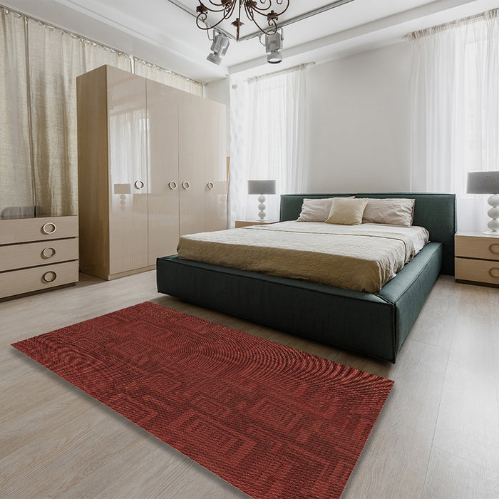 Patterned Dark Red Rug in a Bedroom, pat3374brn