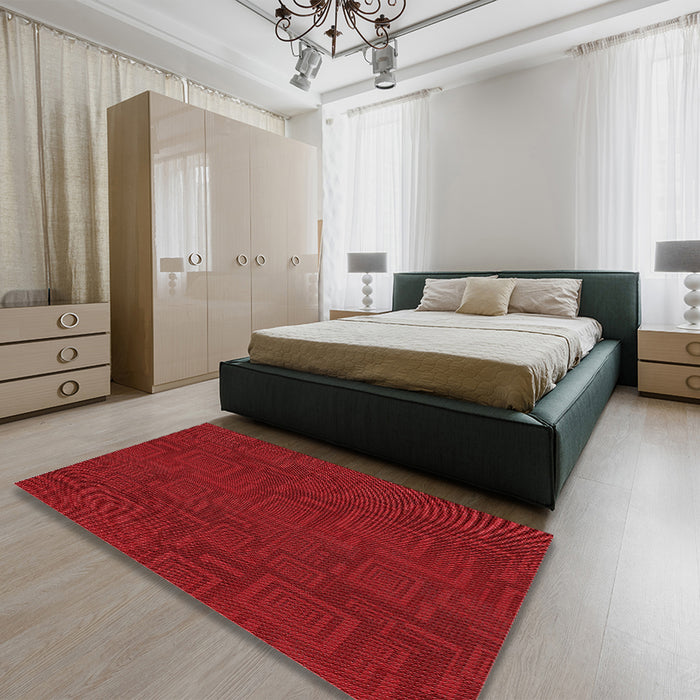 Patterned Tomato Red Rug in a Bedroom, pat3374rd