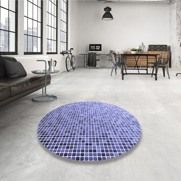Round Patterned Blue Rug in a Office, pat3375blu