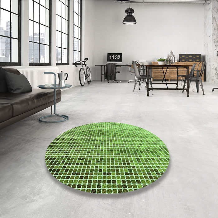 Round Patterned Pastel Green Rug in a Office, pat3375grn