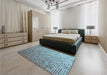 Patterned Sky Blue Rug in a Bedroom, pat3375lblu