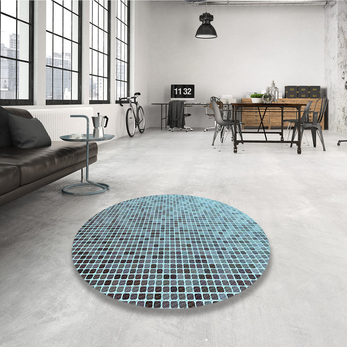 Round Patterned Sky Blue Rug in a Office, pat3375lblu