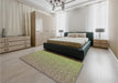 Patterned Ginger Brown Green Rug in a Bedroom, pat3376brn