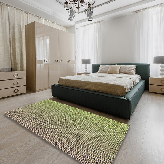 Patterned Ginger Brown Green Rug in a Bedroom, pat3376brn