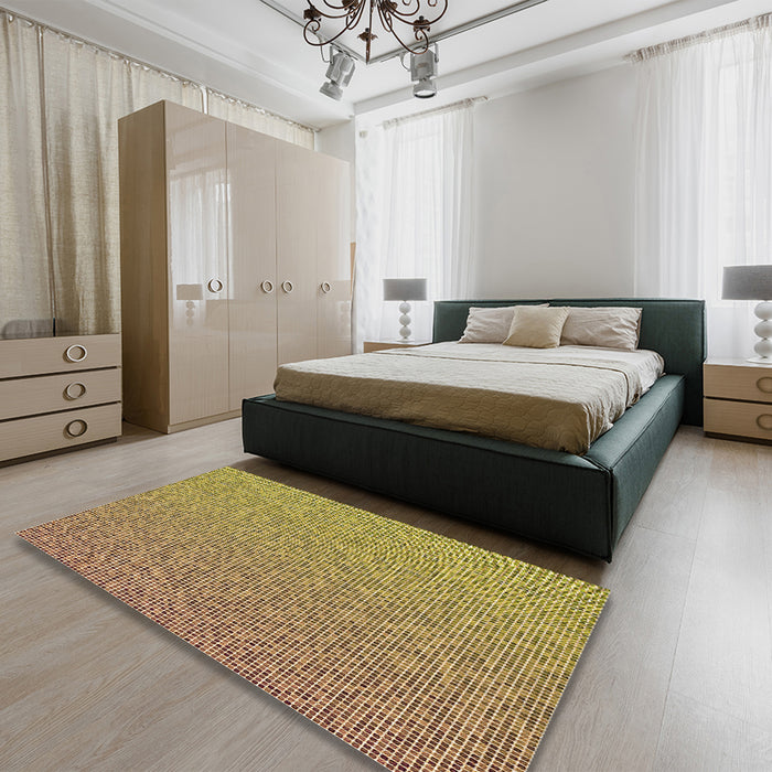 Patterned Yellow Orange Rug in a Bedroom, pat3376org