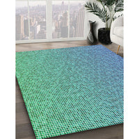 Patterned Dark Cyan Green Novelty Rug, pat3376