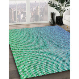 Patterned Dark Cyan Green Novelty Rug in Family Room, pat3376