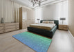 Patterned Dark Cyan Green Novelty Rug in a Bedroom, pat3376