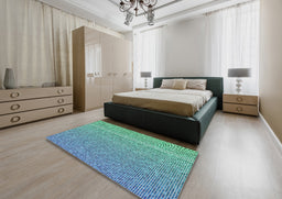 Patterned Dark Cyan Green Novelty Rug in a Bedroom, pat3376