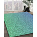 Patterned Dark Cyan Green Novelty Rug in Family Room, pat3376