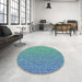 Round Machine Washable Transitional Dark Cyan Green Rug in a Office, wshpat3376