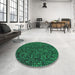 Round Patterned Deep Teal Green Rug in a Office, pat3377grn