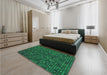 Patterned Deep Teal Green Rug in a Bedroom, pat3377grn