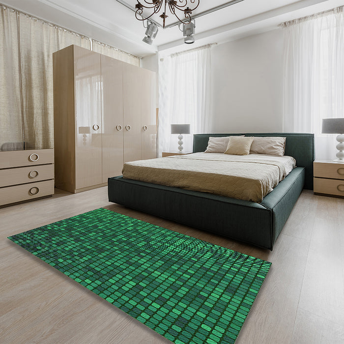 Patterned Deep Teal Green Rug in a Bedroom, pat3377grn