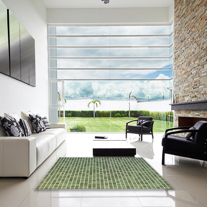 Square Patterned Coffee Brown Rug in a Living Room, pat3378grn