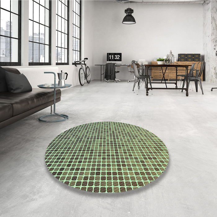 Round Patterned Coffee Brown Rug in a Office, pat3378grn