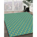 Patterned Green Rug in Family Room, pat338lblu
