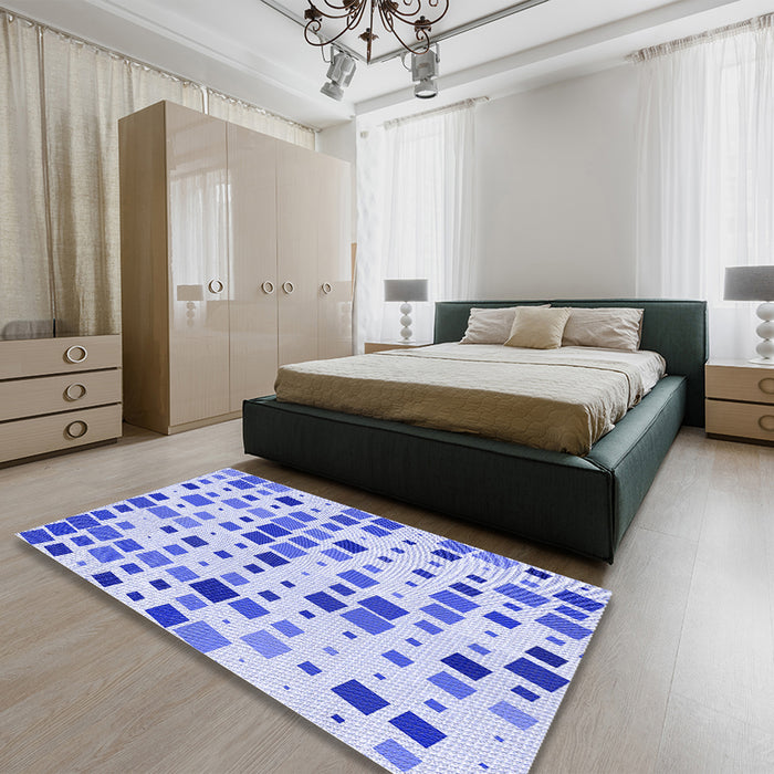 Round Machine Washable Transitional Blue Rug in a Office, wshpat3380blu