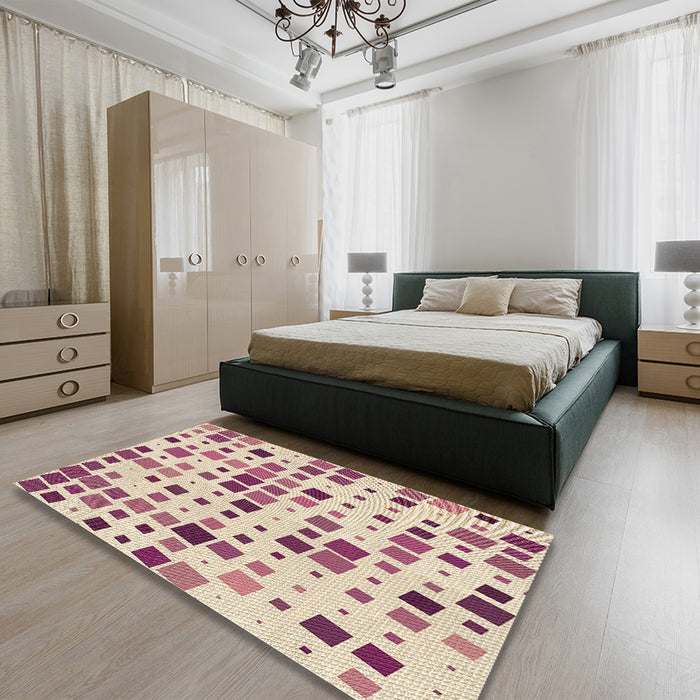 Round Machine Washable Transitional Vanilla Gold Rug in a Office, wshpat3380brn