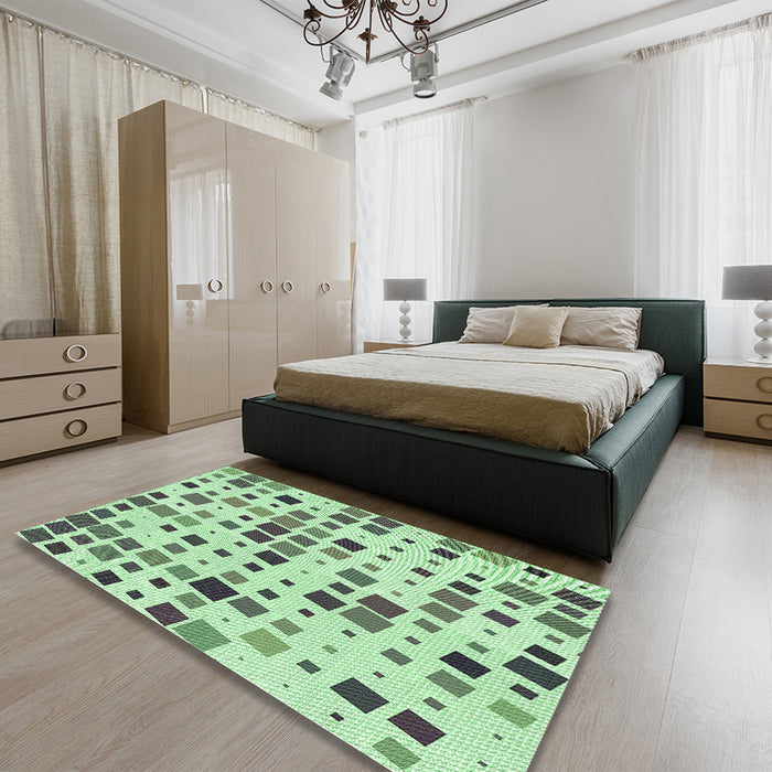 Patterned Mint Green Rug in a Bedroom, pat3380grn