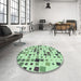 Round Patterned Mint Green Rug in a Office, pat3380grn