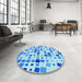 Round Patterned Blue Rug in a Office, pat3380lblu