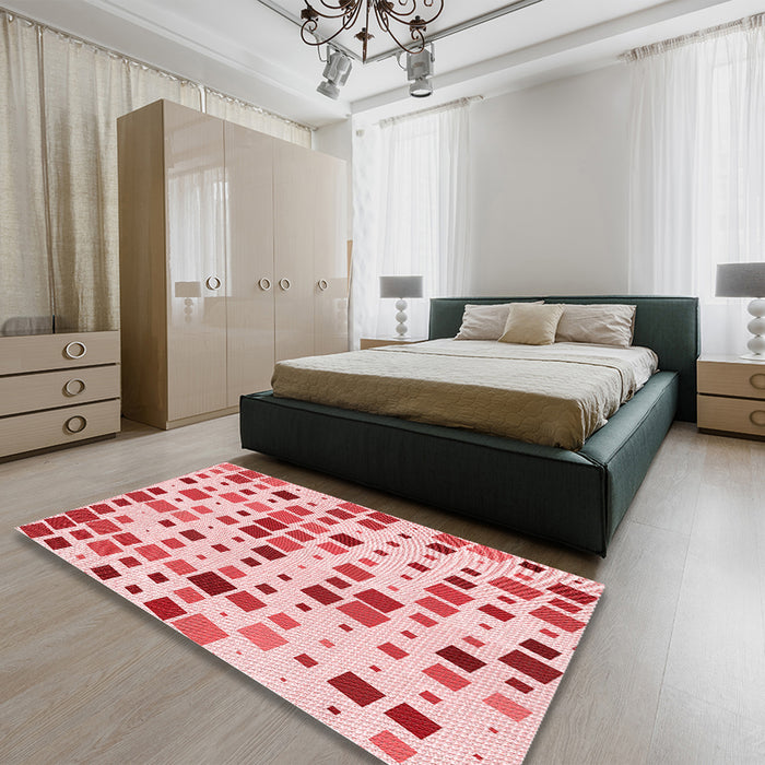Round Machine Washable Transitional Light Red Pink Rug in a Office, wshpat3380rd