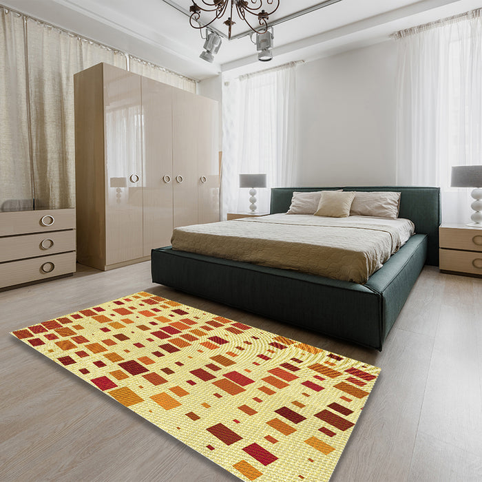 Round Machine Washable Transitional Orange Rug in a Office, wshpat3380yw