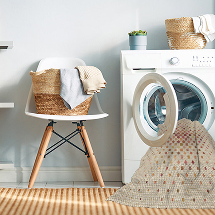 Machine Washable Transitional Moccasin Beige Rug in a Washing Machine, wshpat3381brn