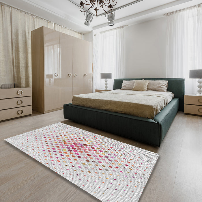 Patterned Off-White Novelty Rug in a Bedroom, pat3381