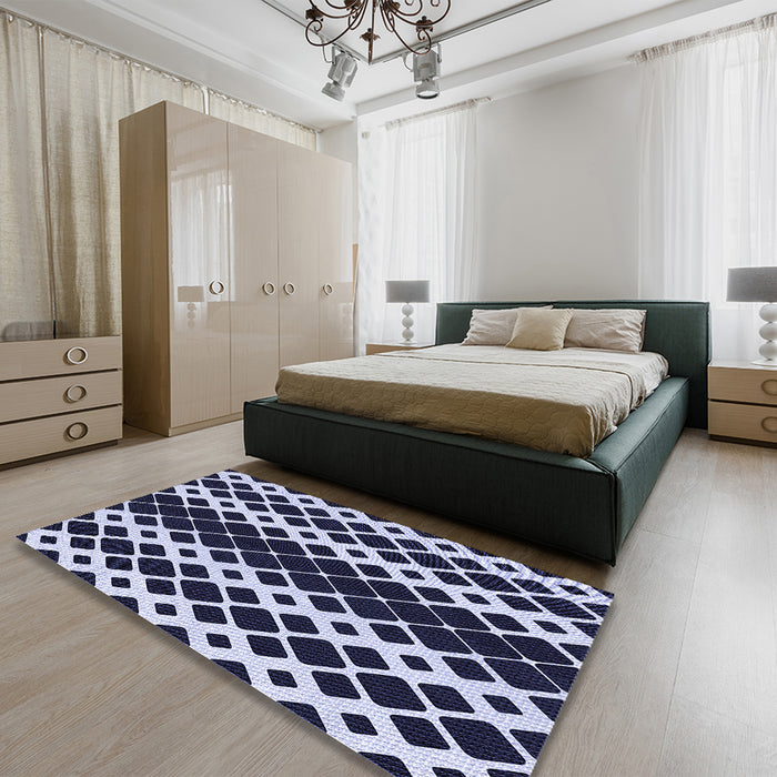 Patterned Night Blue Rug in a Bedroom, pat3385blu