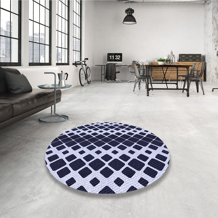 Round Patterned Night Blue Rug in a Office, pat3385blu