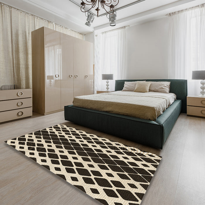 Patterned Midnight Gray Rug in a Bedroom, pat3385brn