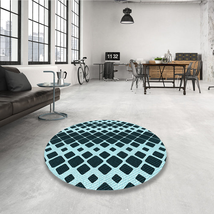Round Patterned Blue Rug in a Office, pat3385lblu