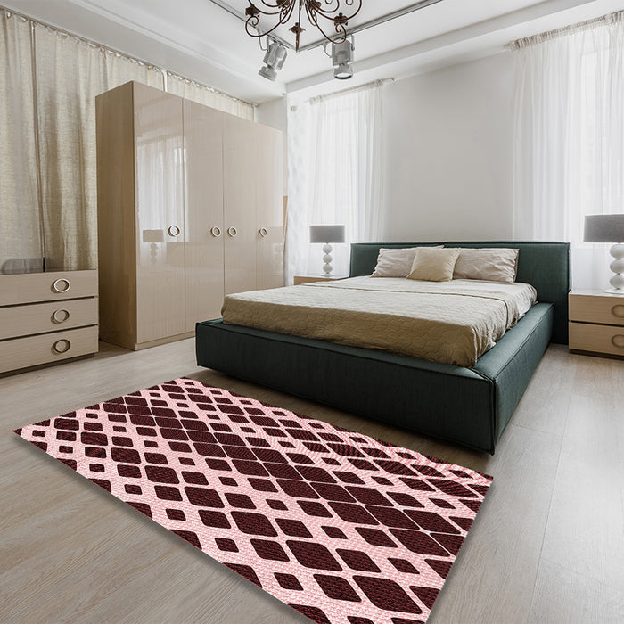 Round Machine Washable Transitional Pink Rug in a Office, wshpat3385rd