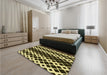 Patterned Midnight Gray Rug in a Bedroom, pat3385yw