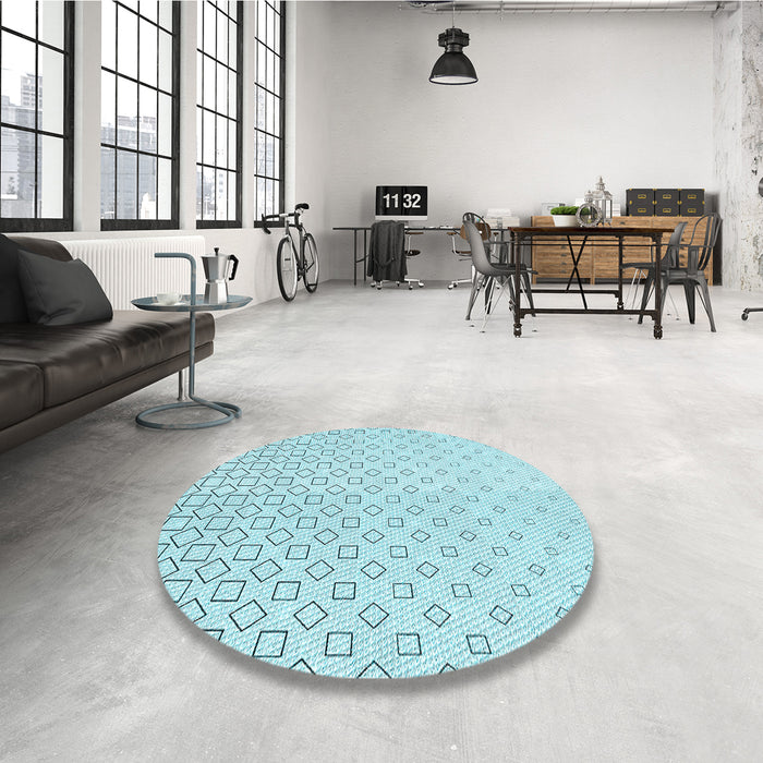 Round Patterned Electric Blue Rug in a Office, pat3386lblu