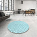 Round Patterned Electric Blue Rug in a Office, pat3386lblu