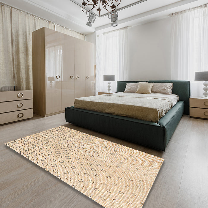Round Machine Washable Transitional Moccasin Beige Rug in a Office, wshpat3386org