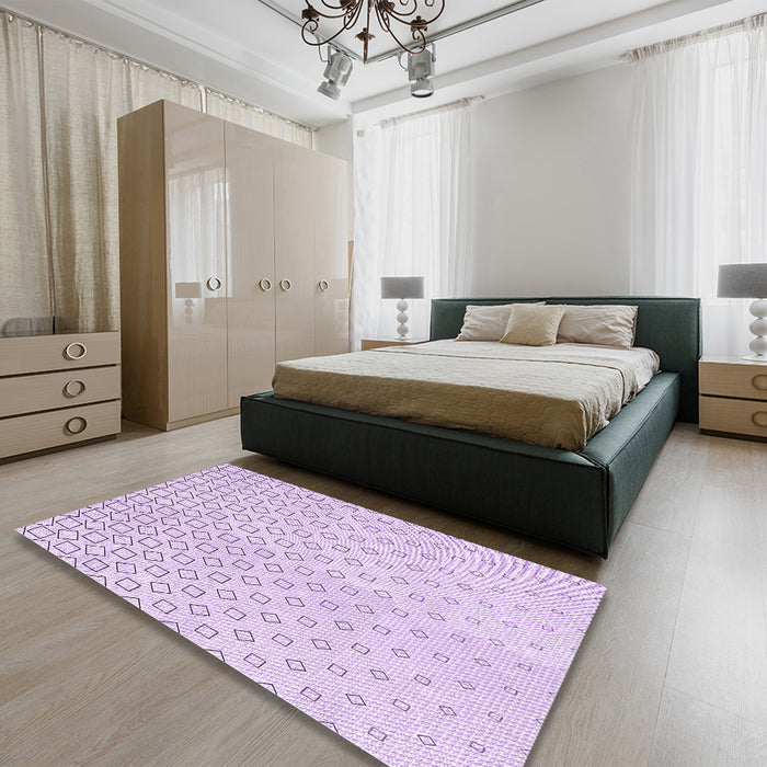 Round Machine Washable Transitional Bright Lilac Purple Rug in a Office, wshpat3386pur