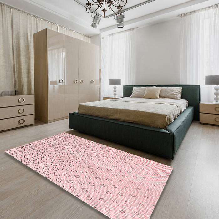Patterned Light Coral Pink Rug in a Bedroom, pat3386rd