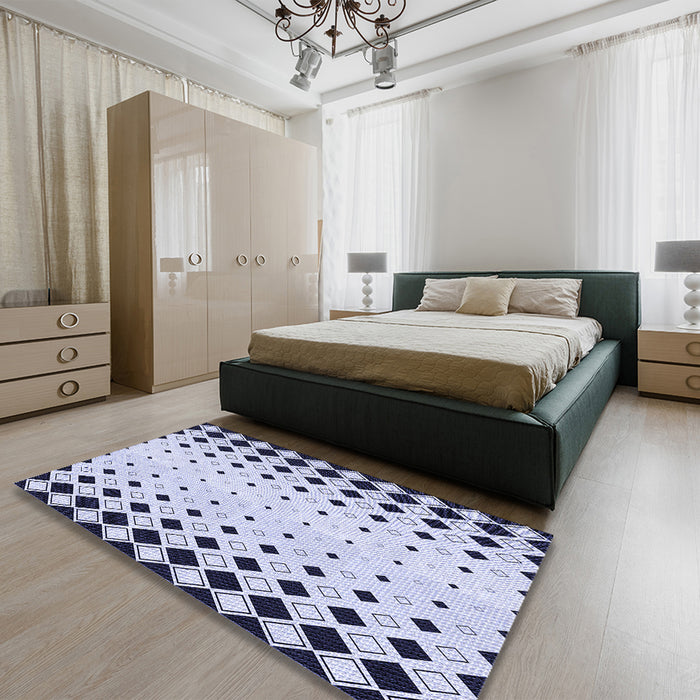 Patterned Lavender Blue Rug in a Bedroom, pat3387blu