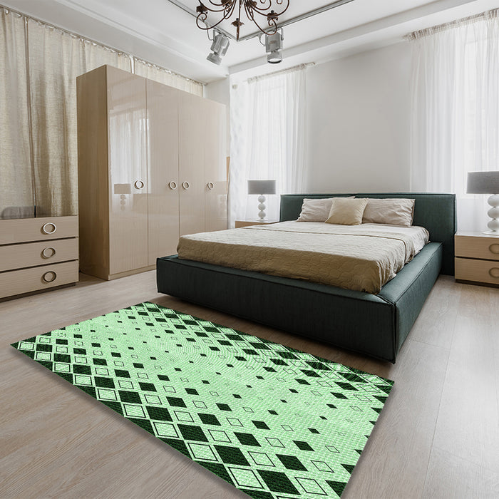 Patterned Mint Green Rug in a Bedroom, pat3387grn