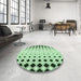 Round Patterned Mint Green Rug in a Office, pat3387grn