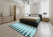 Patterned Aquamarine Stone Green Rug in a Bedroom, pat3387lblu