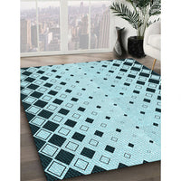 Patterned Aquamarine Stone Green Rug, pat3387lblu