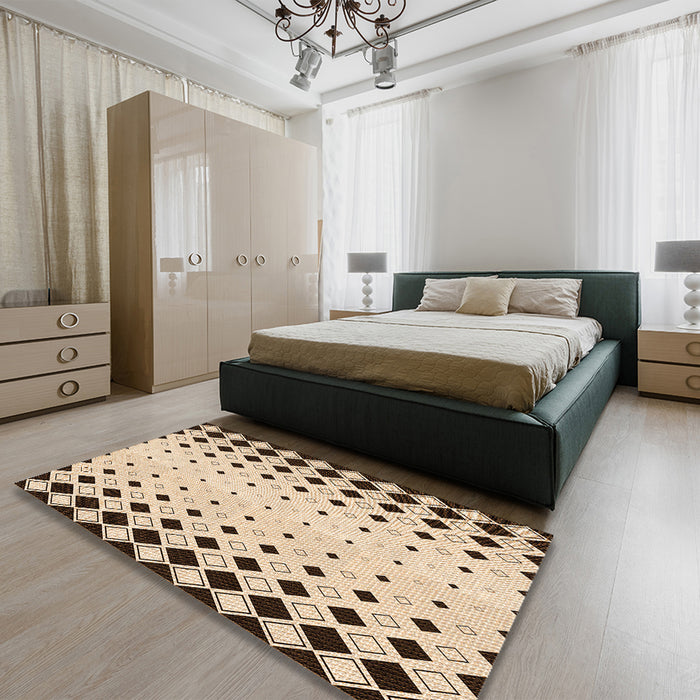 Patterned Sienna Brown Rug in a Bedroom, pat3387org